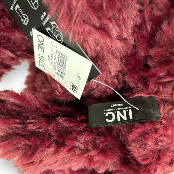 NEW INC International Concepts Red Fluffy Faux Fur Scarf Wine Merlot Cozy - Picture 13 of 16
